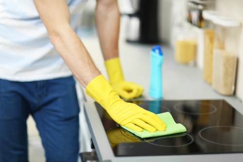 Domestic cleaner working in a SW9 kitchen and living area